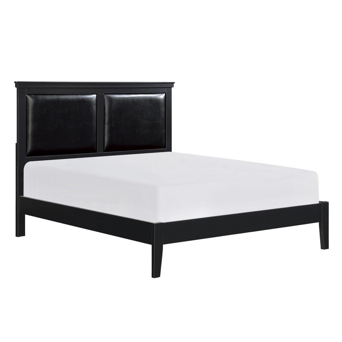 Seabright Black Painted Traditional Engineered Wood Faux Leather Upholstered Queen Panel Bed - Ella Furniture