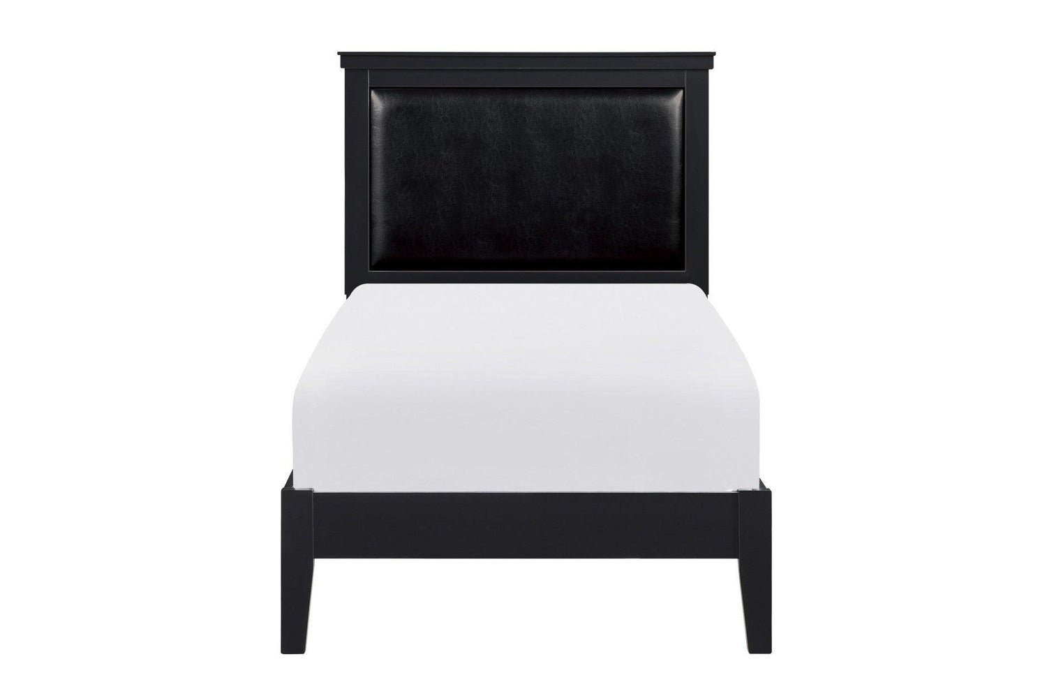 Seabright Black Painted Finish Contemporary Sleek Solid Wood Faux Leather Upholstered Bedroom Set - Ella Furniture