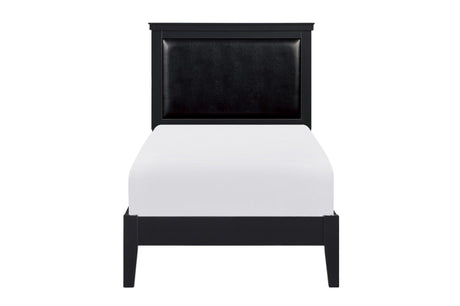 Seabright Black Painted Finish Contemporary Sleek Solid Wood Faux Leather Upholstered Bedroom Set - Ella Furniture