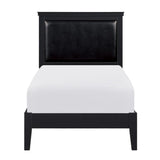 Seabright Black Finish Traditional Engineered Wood Faux Leather Upholstered Youth Twin Panel Bed - Ella Furniture