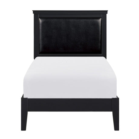Seabright Black Finish Traditional Engineered Wood Faux Leather Upholstered Youth Twin Panel Bed - Ella Furniture