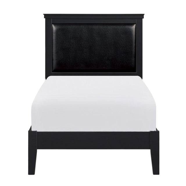 Seabright Black Finish Traditional Engineered Wood Faux Leather Upholstered Youth Twin Panel Bed - Ella Furniture