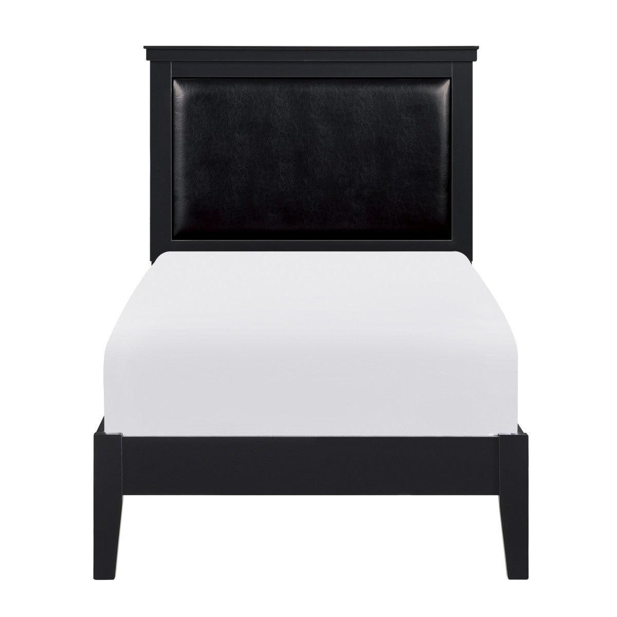 Seabright Black Finish Traditional Engineered Wood Faux Leather Upholstered Youth Twin Panel Bed - Ella Furniture