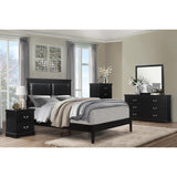 Seabright Black Painted Traditional Engineered Wood Faux Leather Upholstered Queen Panel Bed - Ella Furniture