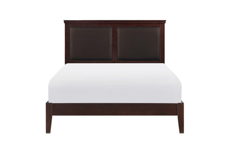 Seabright Cherry Painted Finish Contemporary Sleek Solid Wood Faux Leather Upholstered Bedroom Set - Ella Furniture