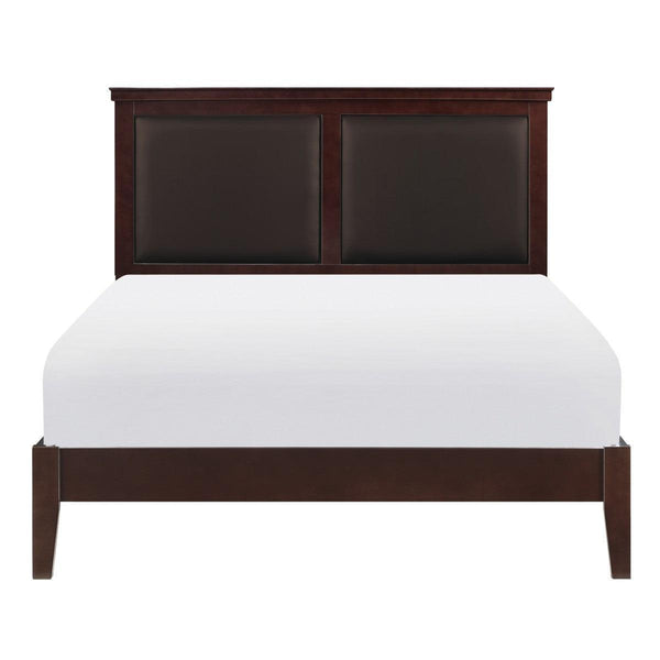 Seabright Brown Traditional Transitional Engineered Wood Faux Leather Upholstered Queen Panel Bed - Ella Furniture