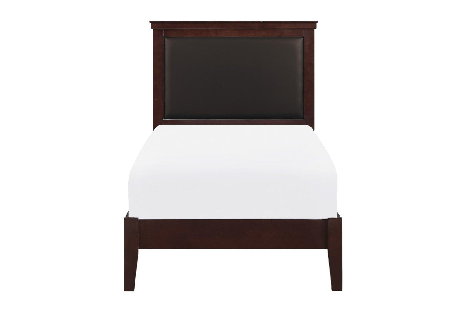 Seabright Cherry Painted Finish Contemporary Sleek Solid Wood Faux Leather Upholstered Bedroom Set - Ella Furniture