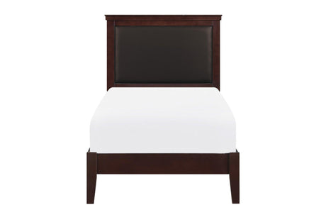 Seabright Cherry Painted Finish Contemporary Sleek Solid Wood Faux Leather Upholstered Bedroom Set - Ella Furniture