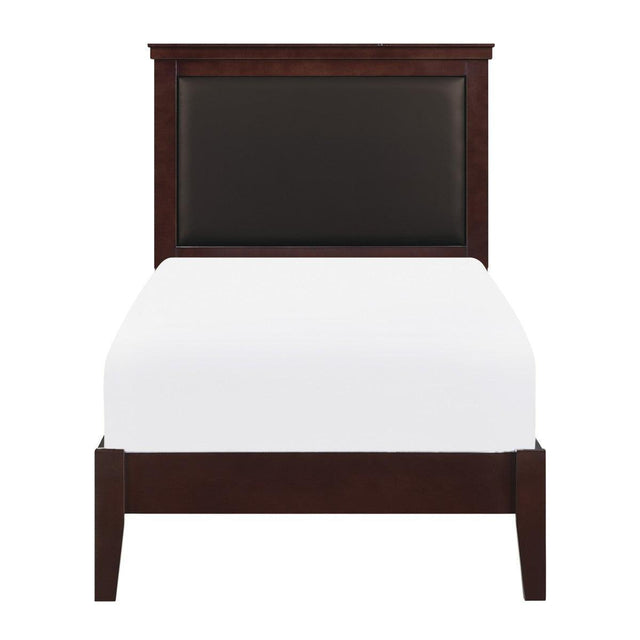 Seabright Cherry Finish Wood And Engineered Wood Faux Leather Upholstered Youth Twin Panel Bed - Ella Furniture