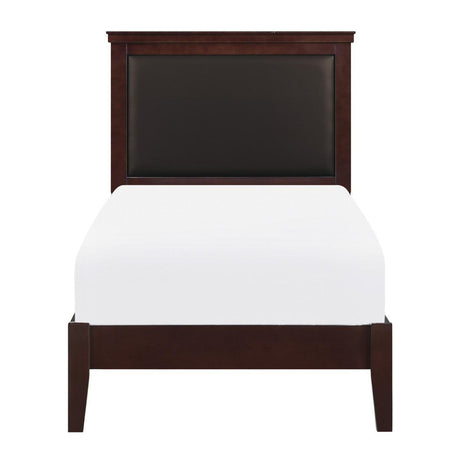 Seabright Cherry Finish Wood And Engineered Wood Faux Leather Upholstered Headboard Twin Bed - Ella Furniture