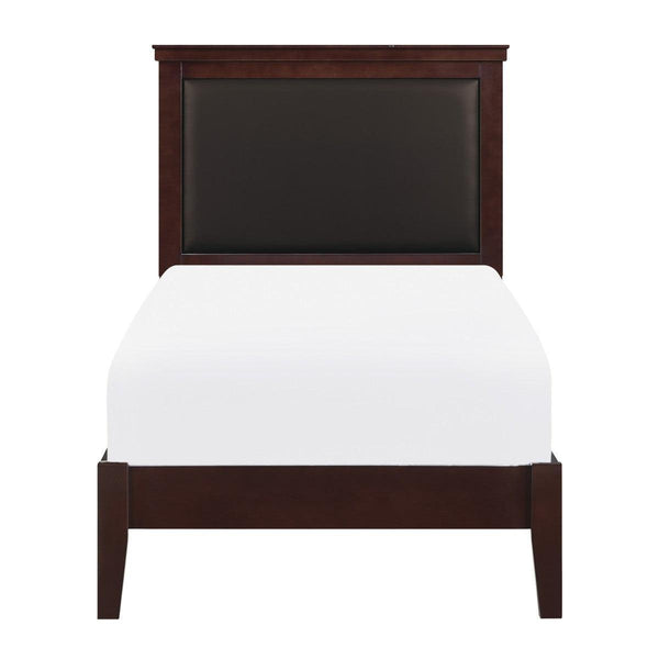Seabright Cherry Finish Wood And Engineered Wood Faux Leather Upholstered Headboard Twin Bed - Ella Furniture