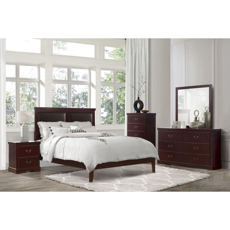 Seabright Brown Traditional Transitional Engineered Wood Faux Leather Upholstered Queen Panel Bed - Ella Furniture