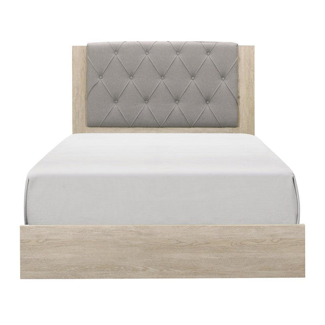 Whiting Cream Wood And Engineered Wood Fabric Polyester Upholstered Tufted King Panel Bed In A Box - Ella Furniture
