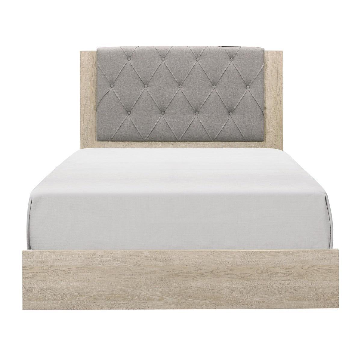 Whiting Cream Faux Wood Veneer Wood Engineered Wood Fabric Upholstered Tufted Full Platform Bed - Ella Furniture
