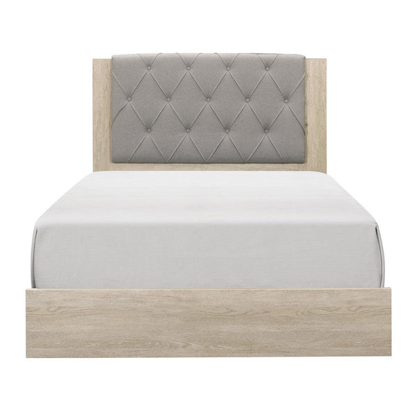 Whiting Cream Faux Wood Veneer Wood Engineered Wood Fabric Upholstered Tufted Full Platform Bed - Ella Furniture