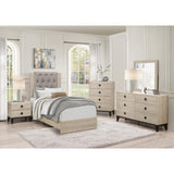Whiting Cream Wood And Engineered Wood Fabric Upholstered Tufted Youth Twin Panel Bed In A Box - Ella Furniture