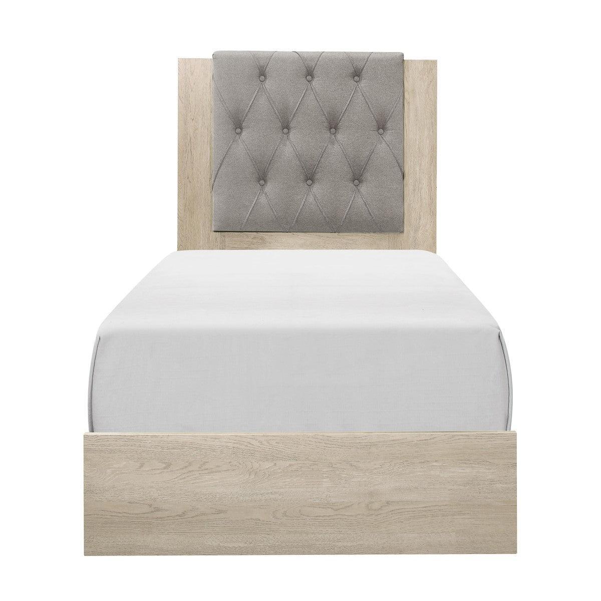 Whiting Cream Wood And Engineered Wood Fabric Upholstered Tufted Youth Twin Panel Bed In A Box - Ella Furniture
