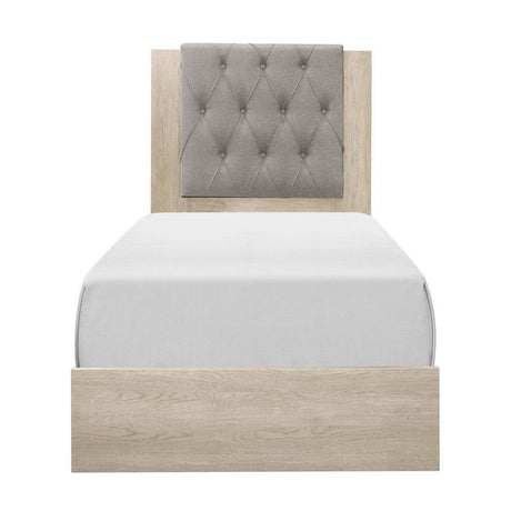 Whiting Cream Wood And Engineered Wood Fabric Upholstered Tufted Youth Twin Panel Bed In A Box - Ella Furniture
