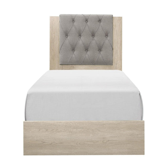 Whiting Cream Wood And Engineered Wood Fabric Upholstered Tufted Youth Twin Panel Bed In A Box - Ella Furniture