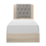 Whiting Cream Faux Wood Veneer, Wood And Engineered Wood Fabric Upholstered Tufted Twin Bed - Ella Furniture