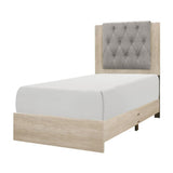 Whiting Cream Faux Wood Veneer, Wood And Engineered Wood Fabric Upholstered Tufted Twin Bed - Ella Furniture