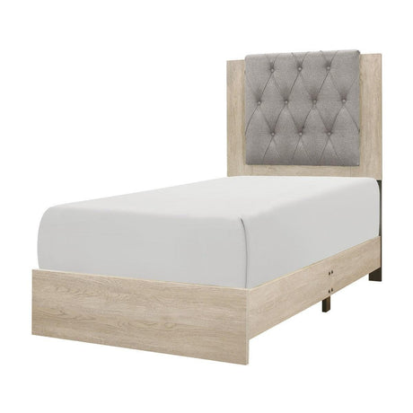 Whiting Cream Wood And Engineered Wood Fabric Upholstered Tufted Youth Twin Panel Bed In A Box - Ella Furniture