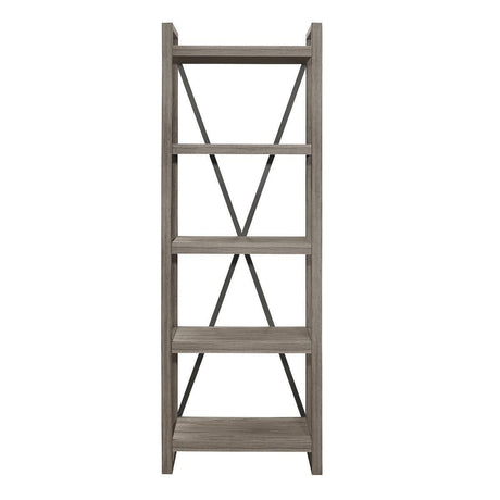 Bainbridge Weathered Gray Rustic Melamine Board Wood Bookcase with Open 5 Storage Shelves - Ella Furniture