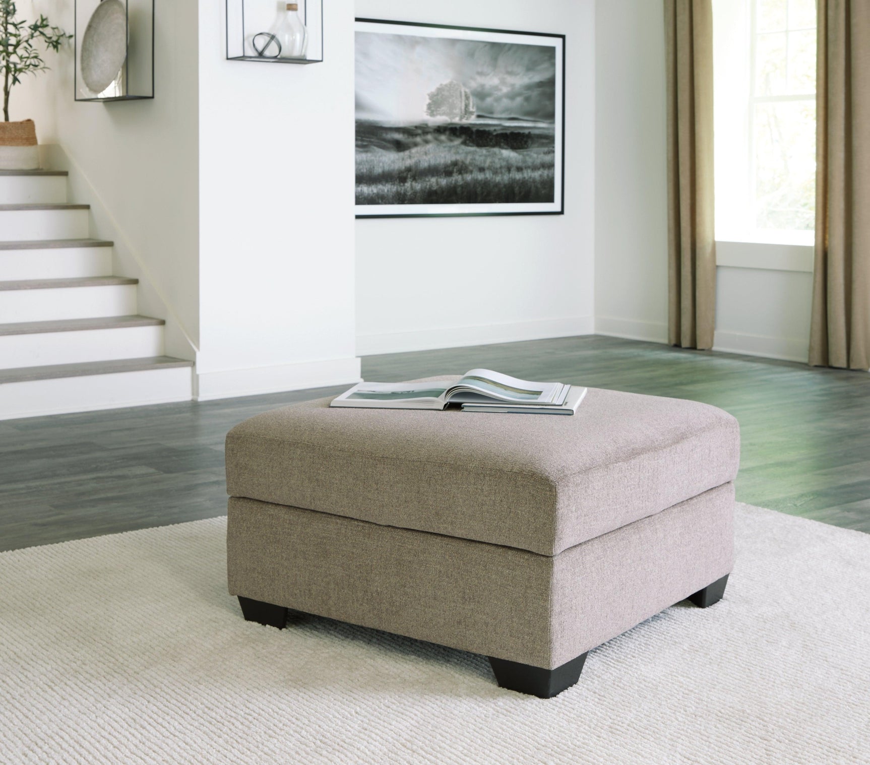 Creswell Stone Chenille Ottoman With Storage - Ella Furniture