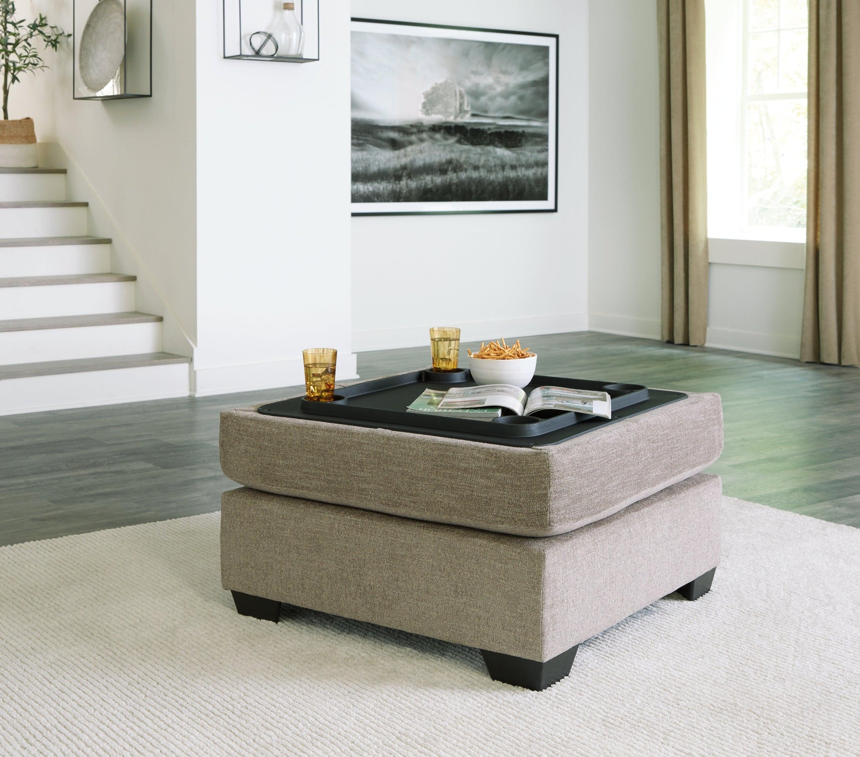 Creswell Stone Chenille Ottoman With Storage - Ella Furniture