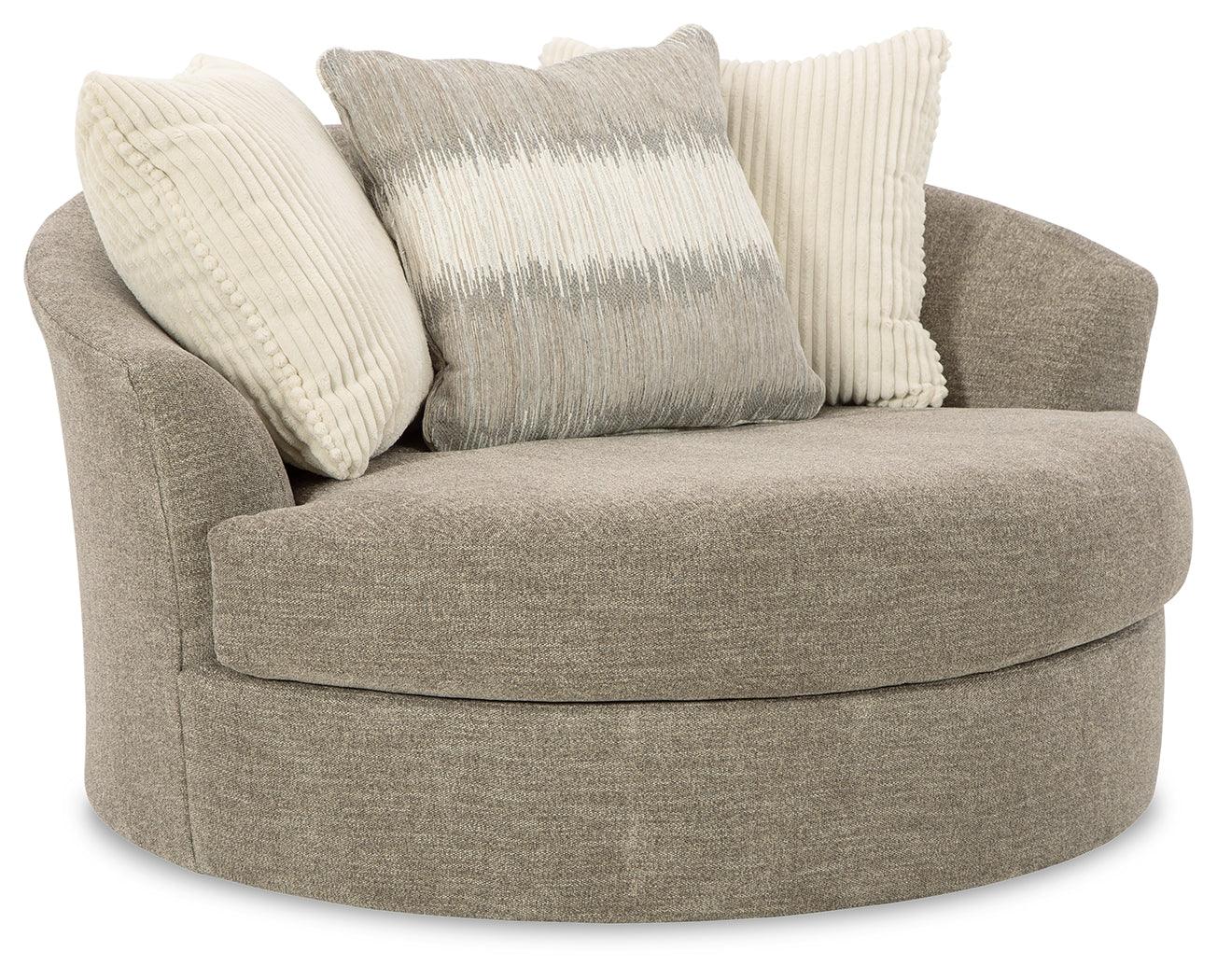 Creswell Stone Chenille Oversized Swivel Accent Chair - Ella Furniture