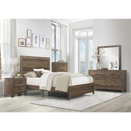 Corbin Rustic Brown Embossed Faux Wood Veneer, Wood And Engineered Wood Youth Queen Bed - Ella Furniture