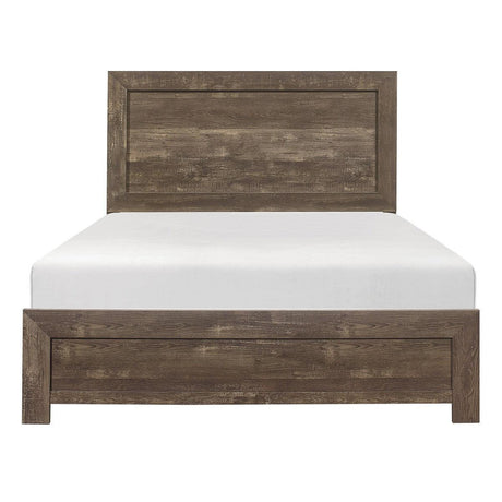 Corbin Rustic Brown Finish Faux Wood Veneer, Wood And Engineered Wood Full Panel Bed In A Box - Ella Furniture
