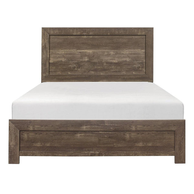 Corbin Rustic Brown Finish Faux Wood Veneer, Wood And Engineered Wood Full Panel Bed In A Box - Ella Furniture