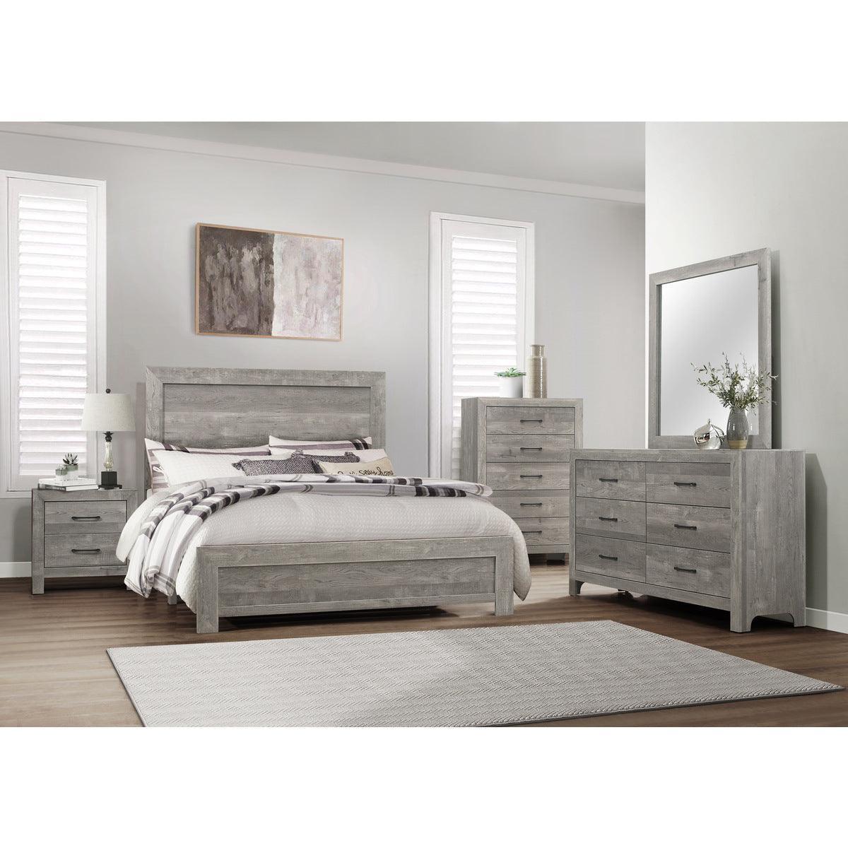 Corbin Gray Modern Rustic Faux Wood Veneer Wood And Engineered Wood Queen Panel Bed In A Box - Ella Furniture