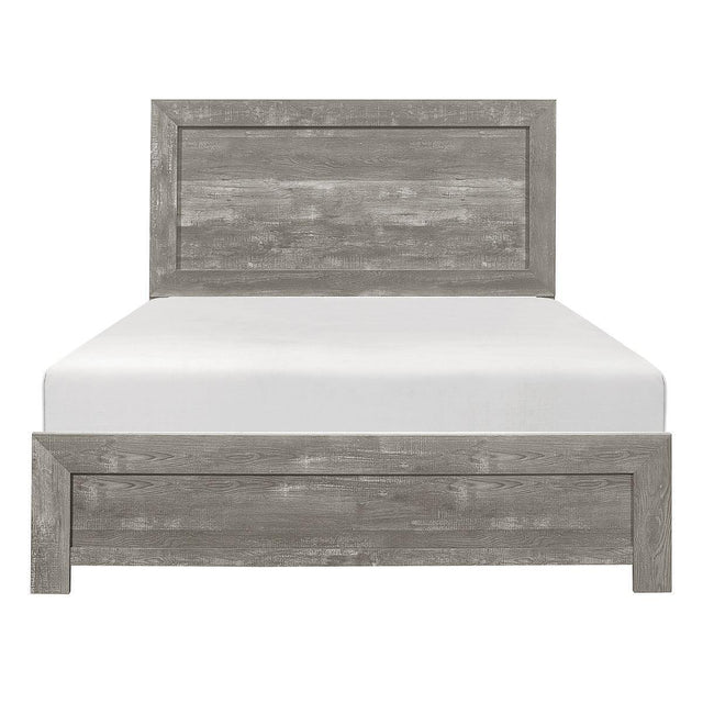 Corbin Gray Modern Rustic Faux Wood Veneer Wood And Engineered Wood Queen Panel Bed In A Box - Ella Furniture
