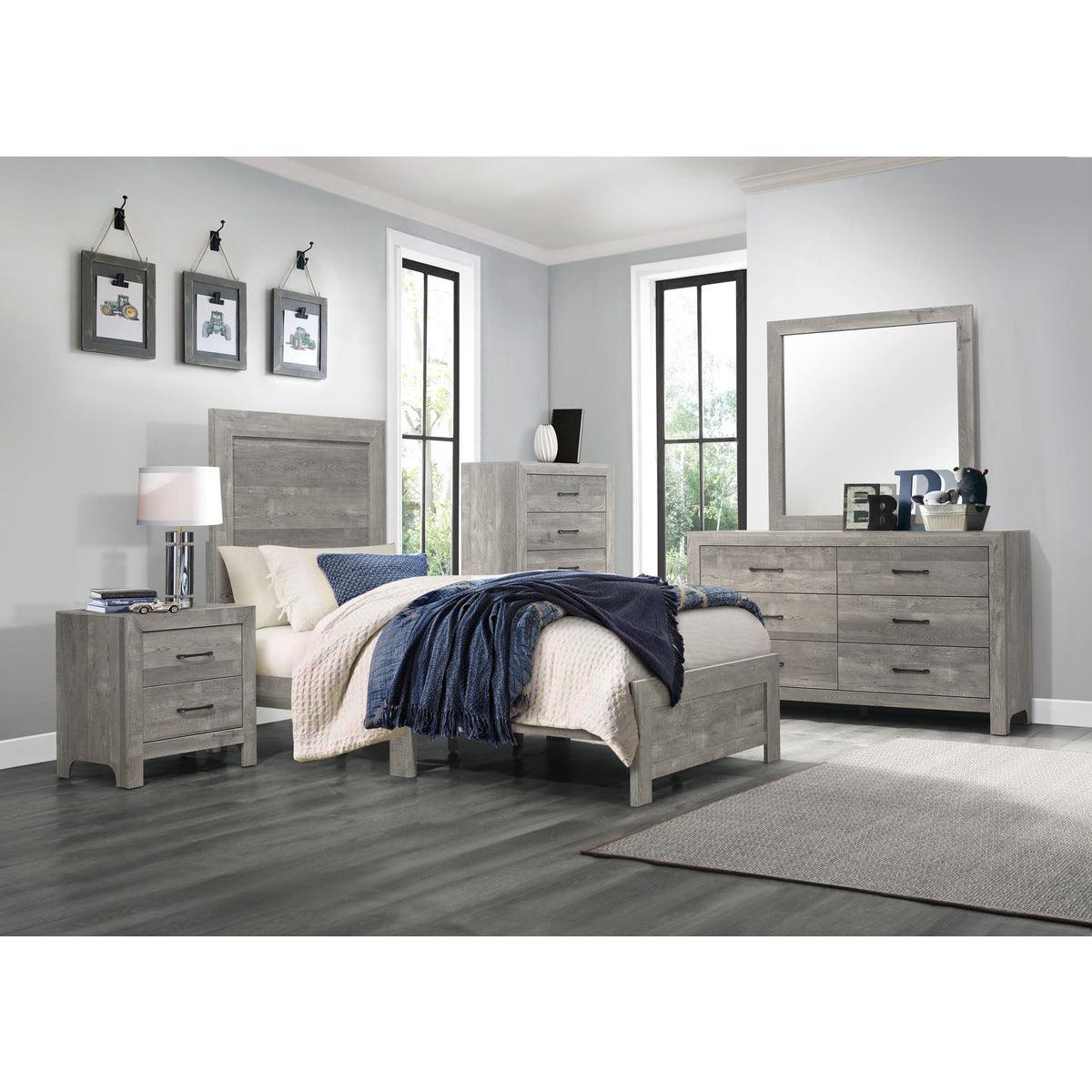 Corbin Gray Contemporary Embossed Faux Wood Veneer, Wood And Engineered Wood Twin Bed In A Box - Ella Furniture