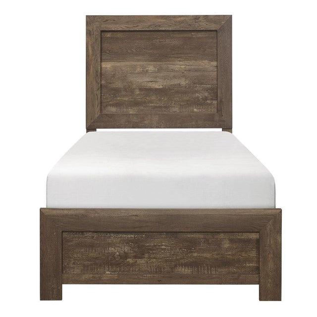 Corbin Rustic Brown Embossed Faux Wood Veneer, Wood And Engineered Wood Youth Twin Bed In A Box - Ella Furniture