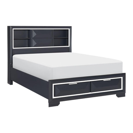 Rosemont Midnight Blue Okume Veneer Wood And Engineered Wood Bookcase King Storage Platform Bed - Ella Furniture