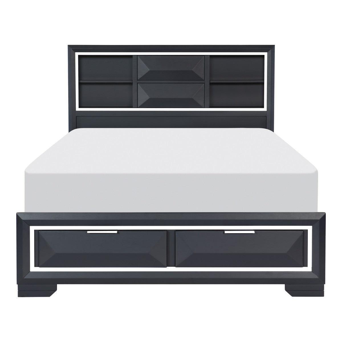 Rosemont Midnight Blue Okume Veneer Wood And Engineered Wood Bookcase King Storage Platform Bed - Ella Furniture