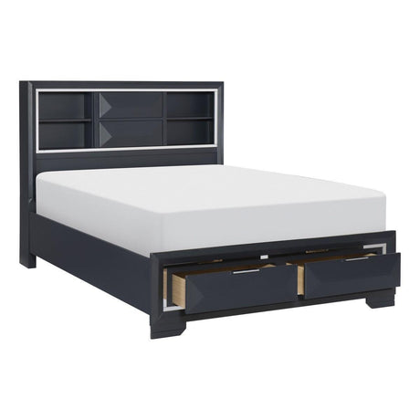 Rosemont Midnight Blue Okume Veneer Wood And Engineered Wood Bookcase King Storage Platform Bed - Ella Furniture