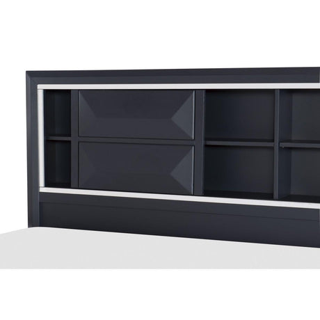 Rosemont Midnight Blue Okume Veneer Wood And Engineered Wood Bookcase King Storage Platform Bed - Ella Furniture