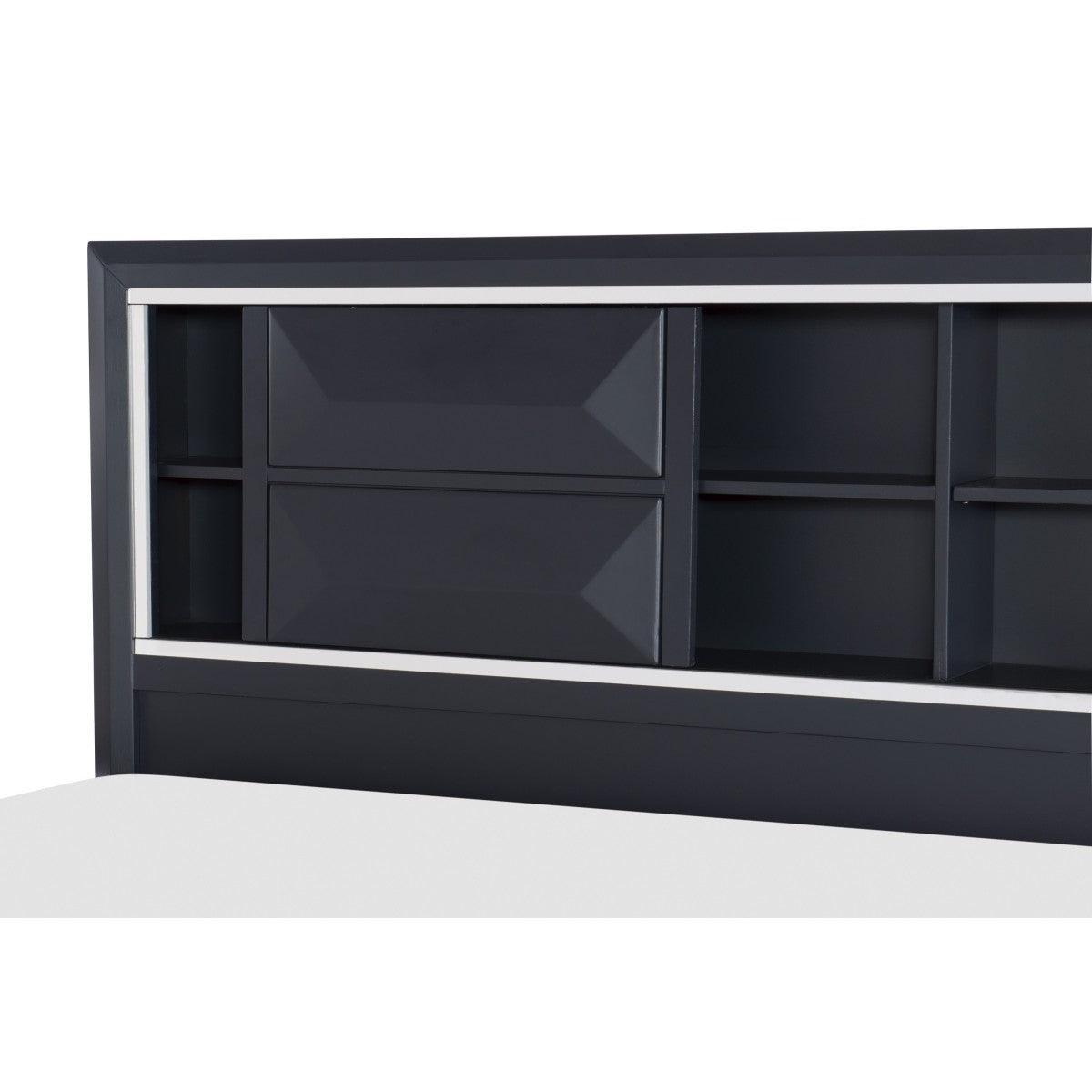 Rosemont Midnight Blue Okume Veneer Wood And Engineered Wood Bookcase Queen Storage Platform Bed - Ella Furniture
