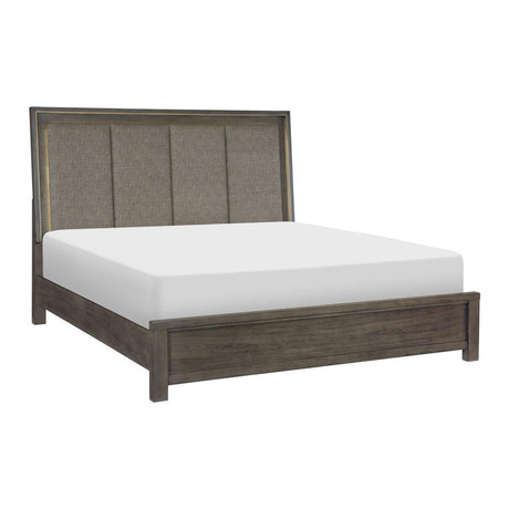 Scarlett Brownish Gray Mindy Veneer Wood And Engineered Wood Fabric Upholstered LED Queen Panel Bed - Ella Furniture