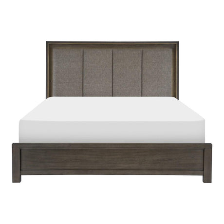 Scarlett Brownish-Gray Mindy Veneer Wood And Engineered Wood Fabric Upholstered King Panel Bed - Ella Furniture