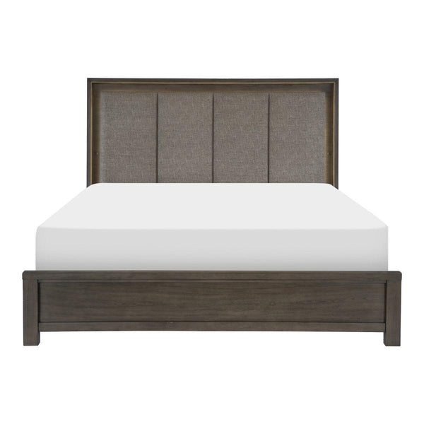 Scarlett Brownish-Gray Mindy Veneer Wood And Engineered Wood Fabric Upholstered King Panel Bed - Ella Furniture