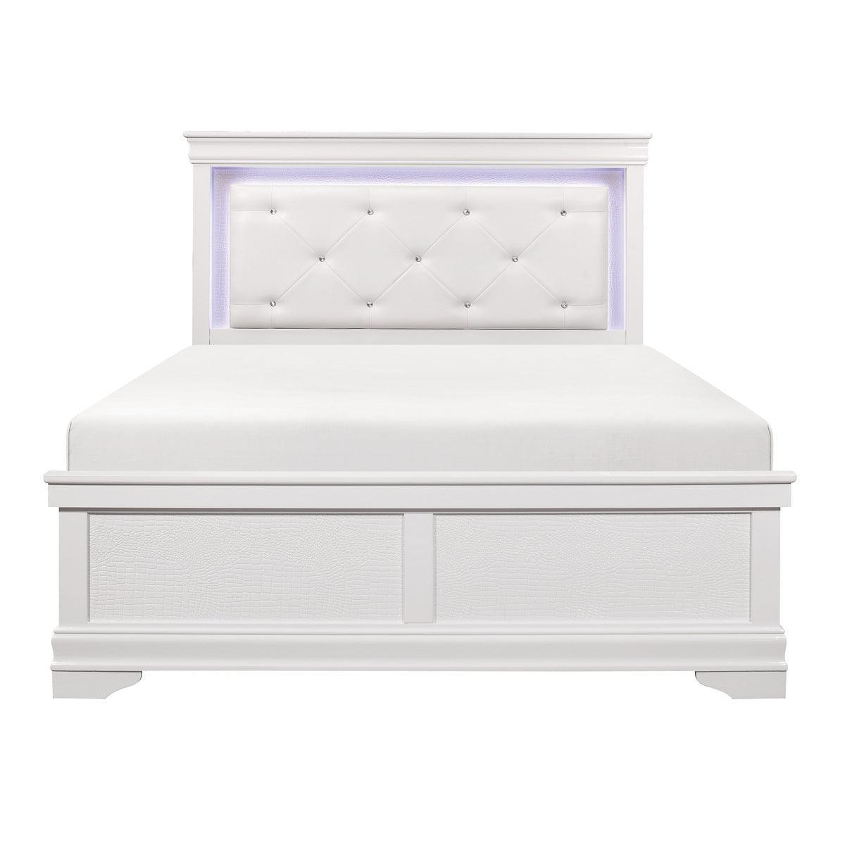 Lana White Traditional Wood, Engineered Wood Faux Leather Upholstered Tufted LED Youth Queen Bed - Ella Furniture