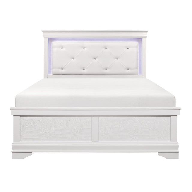 Lana White Traditional Wood, Engineered Wood Faux Leather Upholstered Tufted LED Youth Queen Bed - Ella Furniture
