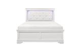 Lana White Modern Contemporary Solid Wood Faux Leather Upholstered Tufted LED Panel Bedroom Set - Ella Furniture