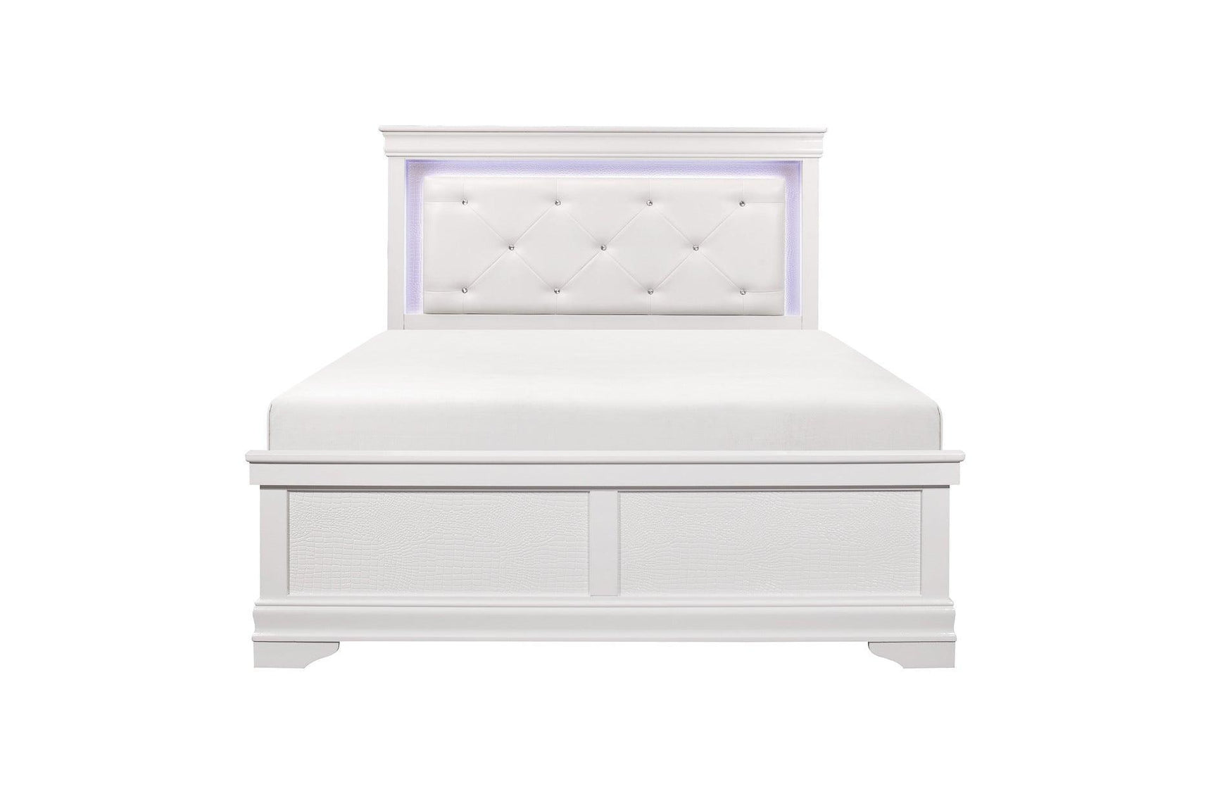 Lana White Modern Contemporary Solid Wood Faux Leather Upholstered Tufted LED Panel Bedroom Set - Ella Furniture