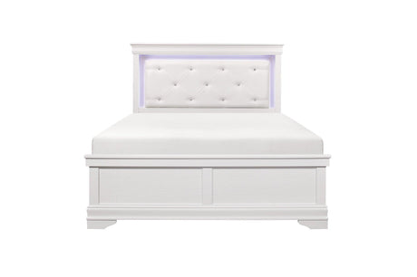 Lana White Modern Contemporary Solid Wood Faux Leather Upholstered Tufted LED Panel Bedroom Set - Ella Furniture